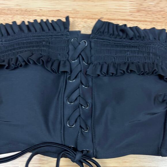 Xhilaration Juniors' Black Smocked Lace-Up Bikini Top - Size Small - NWT - Picture 3 of 7